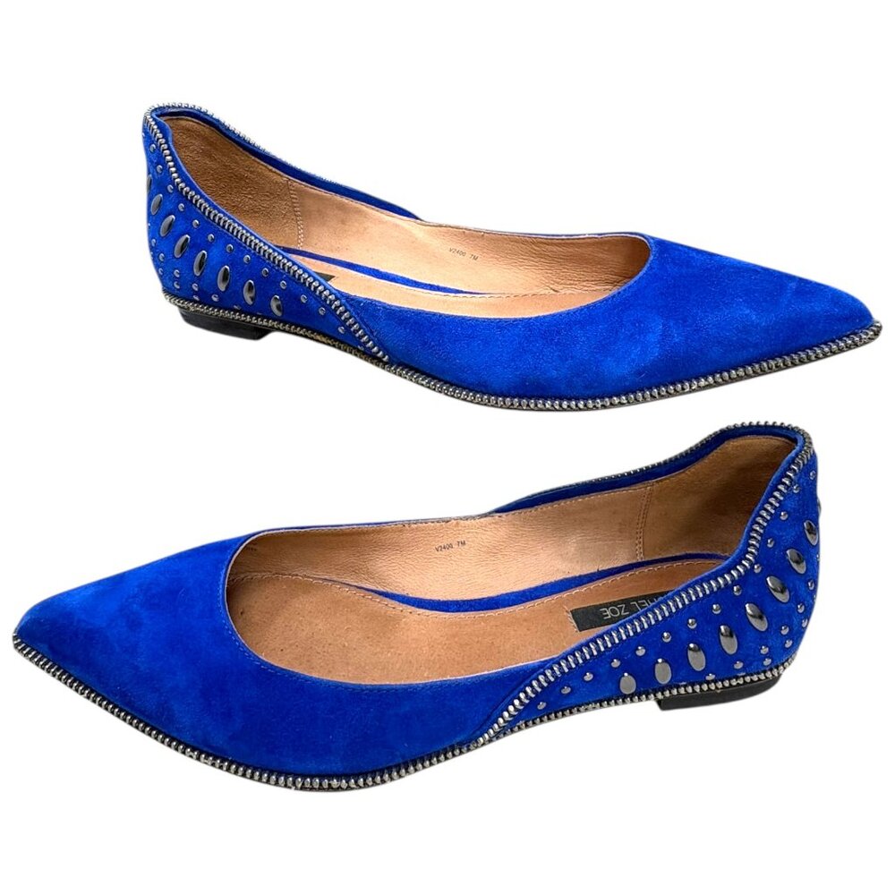 Rachel Zoe Damon Cobalt‎ Blue Suede Stud Zipper Accent Flats